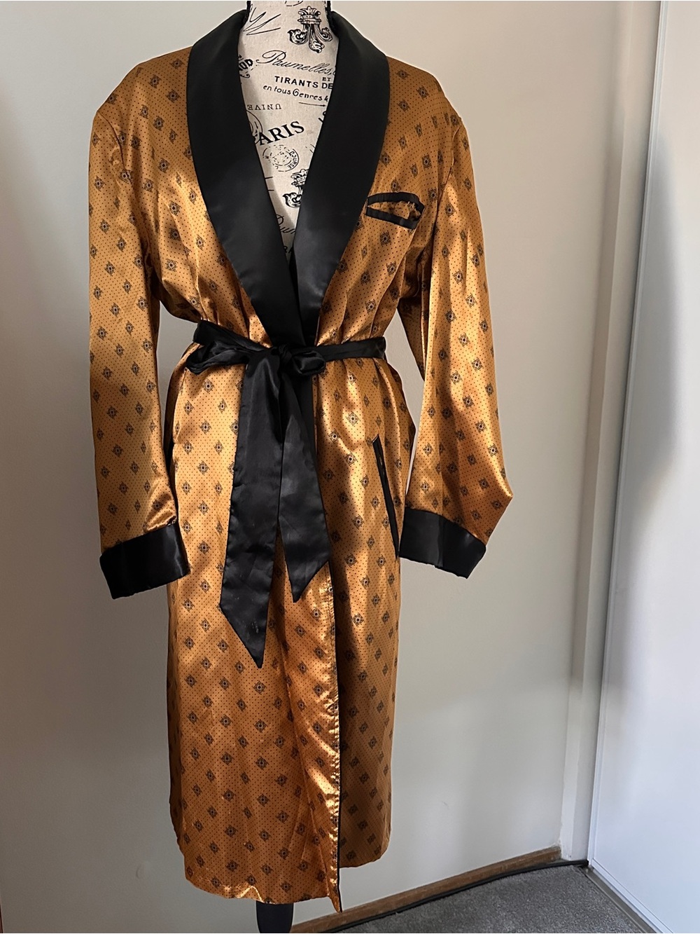 Golden Satin Robe with Black Trim